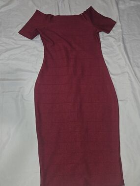 love J Off-the-Shoulder Midi Dress in Deep Wine